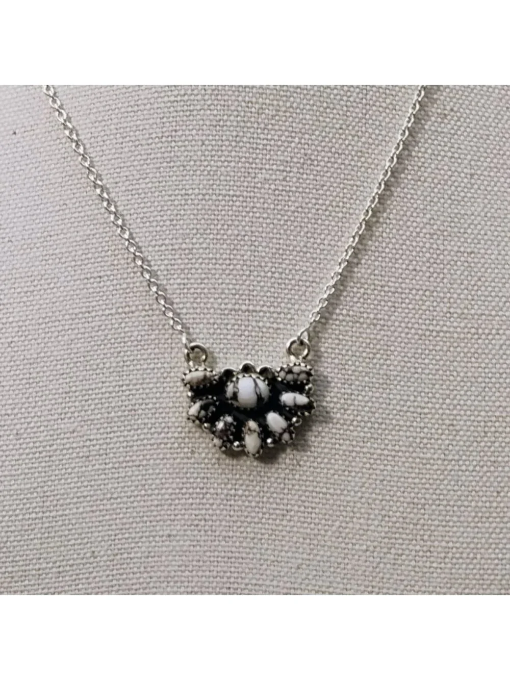 Southwest Sterling Silver Wild Horse Jasper Cluster Pendant Necklace